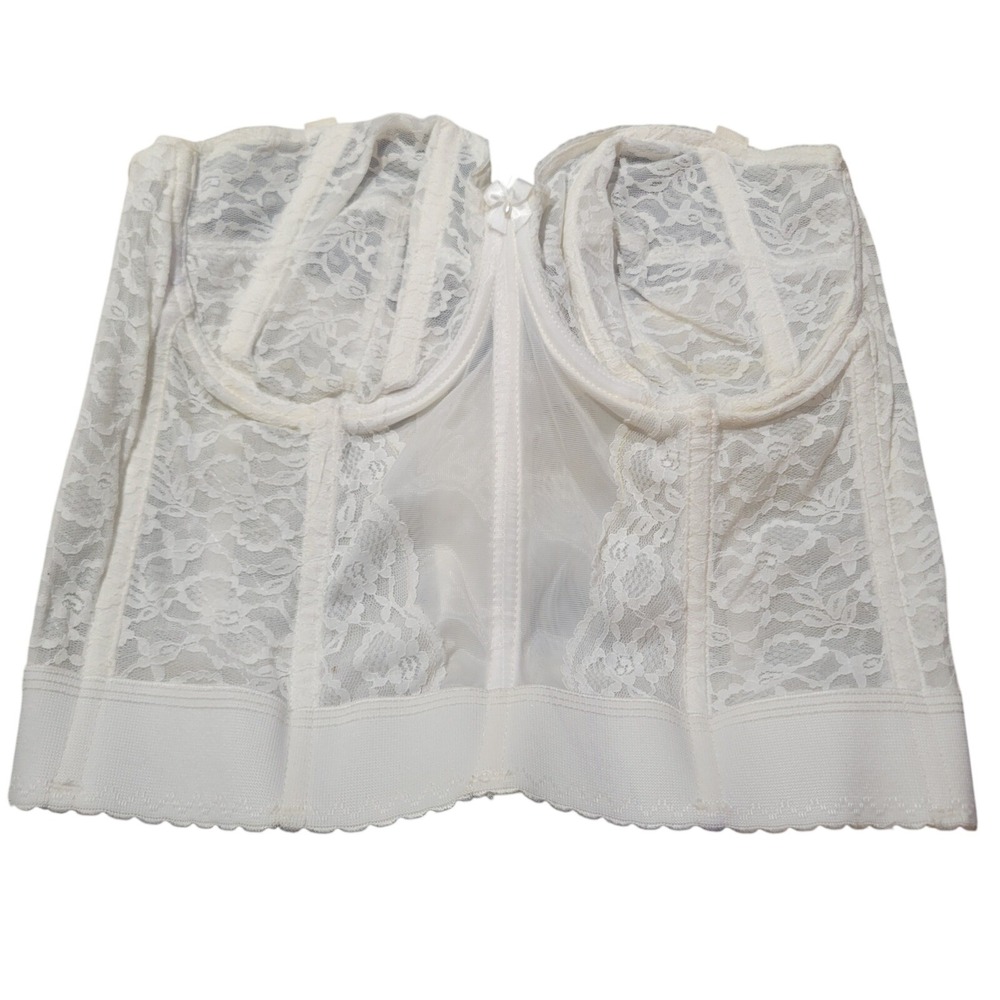 Goddess Longline Bra‎ Women 36D White 689 Vintage Lace Strapless Bustier Bridal